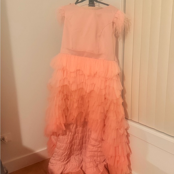Women's Peach Tulle Ruffled Wedding Dress
